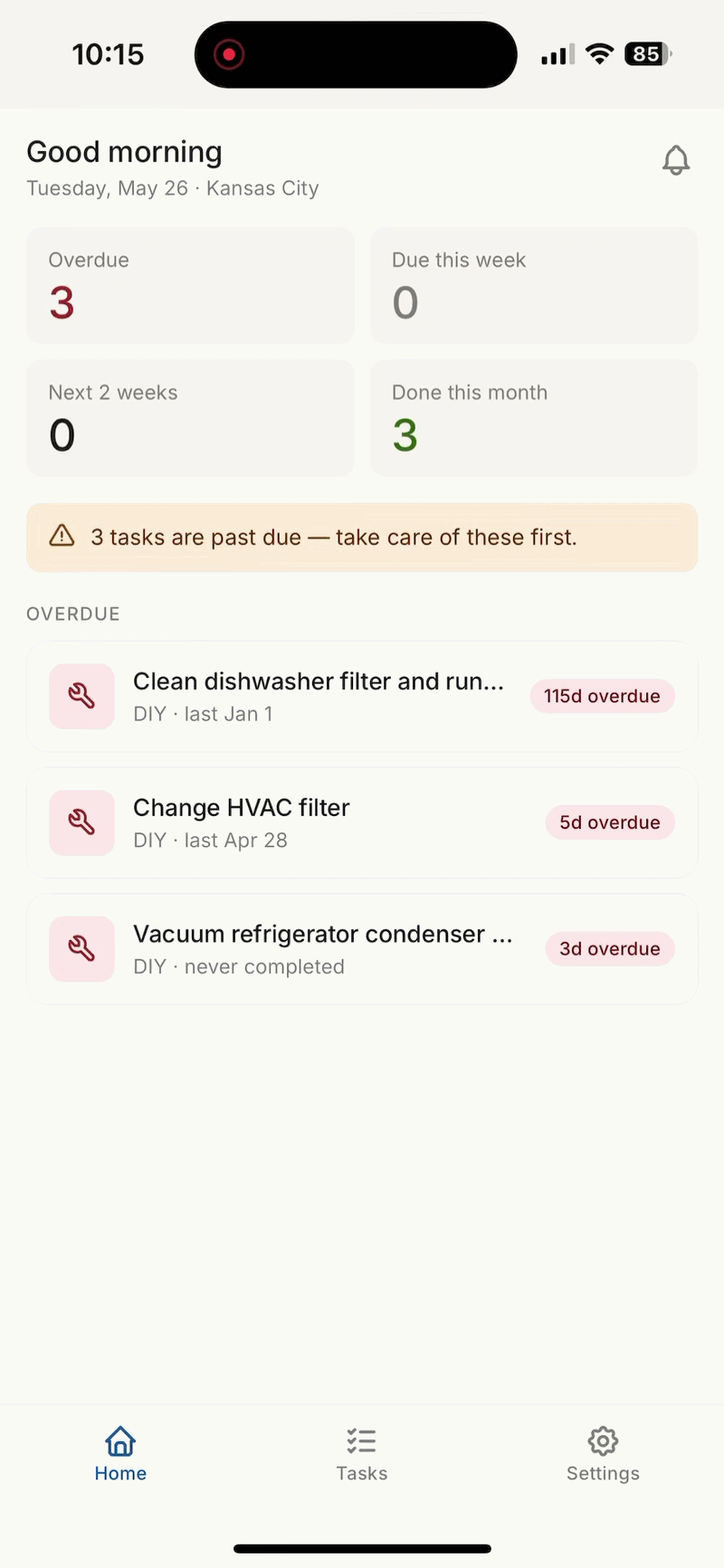 Homely home maintenance tracker